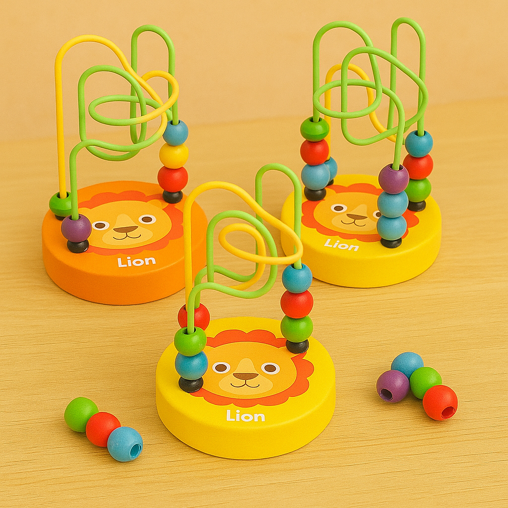 Wooden Montessori Multicolor Bead Wire Maze Trailer Toy