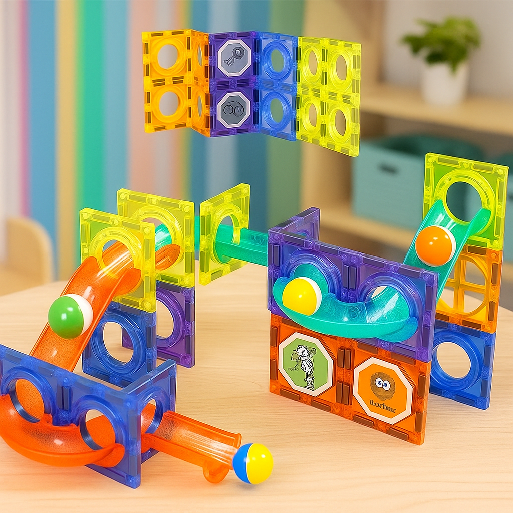 Multicolour Magnetic Tiles & Pipeline 3D Blocks Set