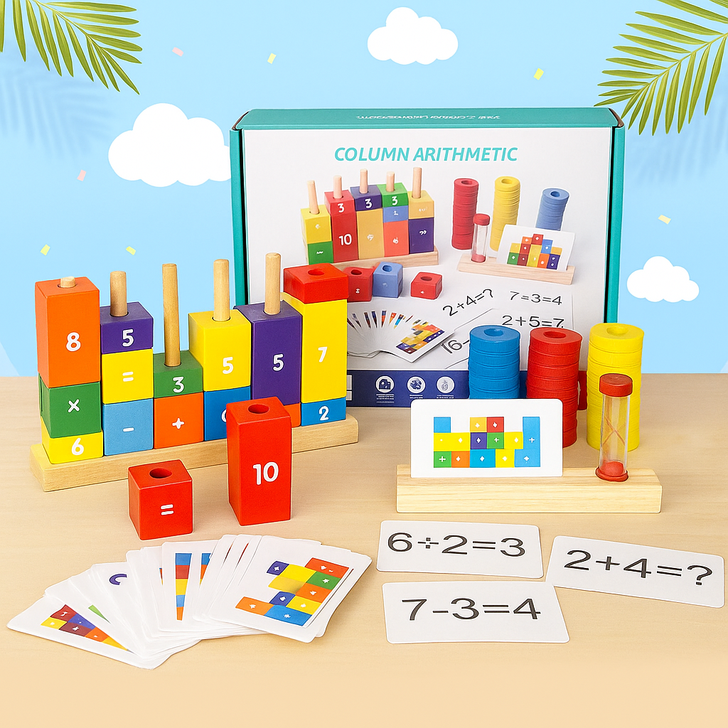 Wooden Arithmetic Column Stacking Mathematical Blocks – MGT Toys