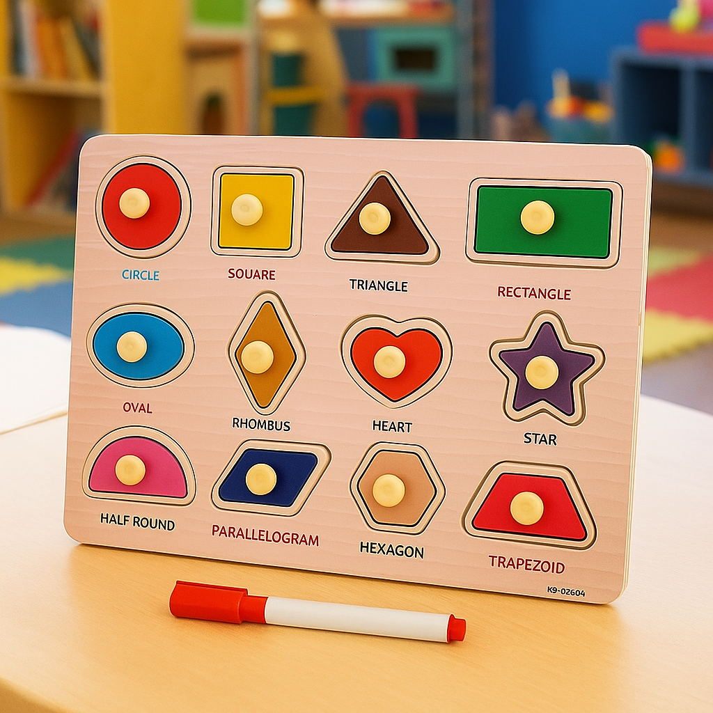 12 Geometric Shapes 2in1 Sorting Knob Board With Matching Activity