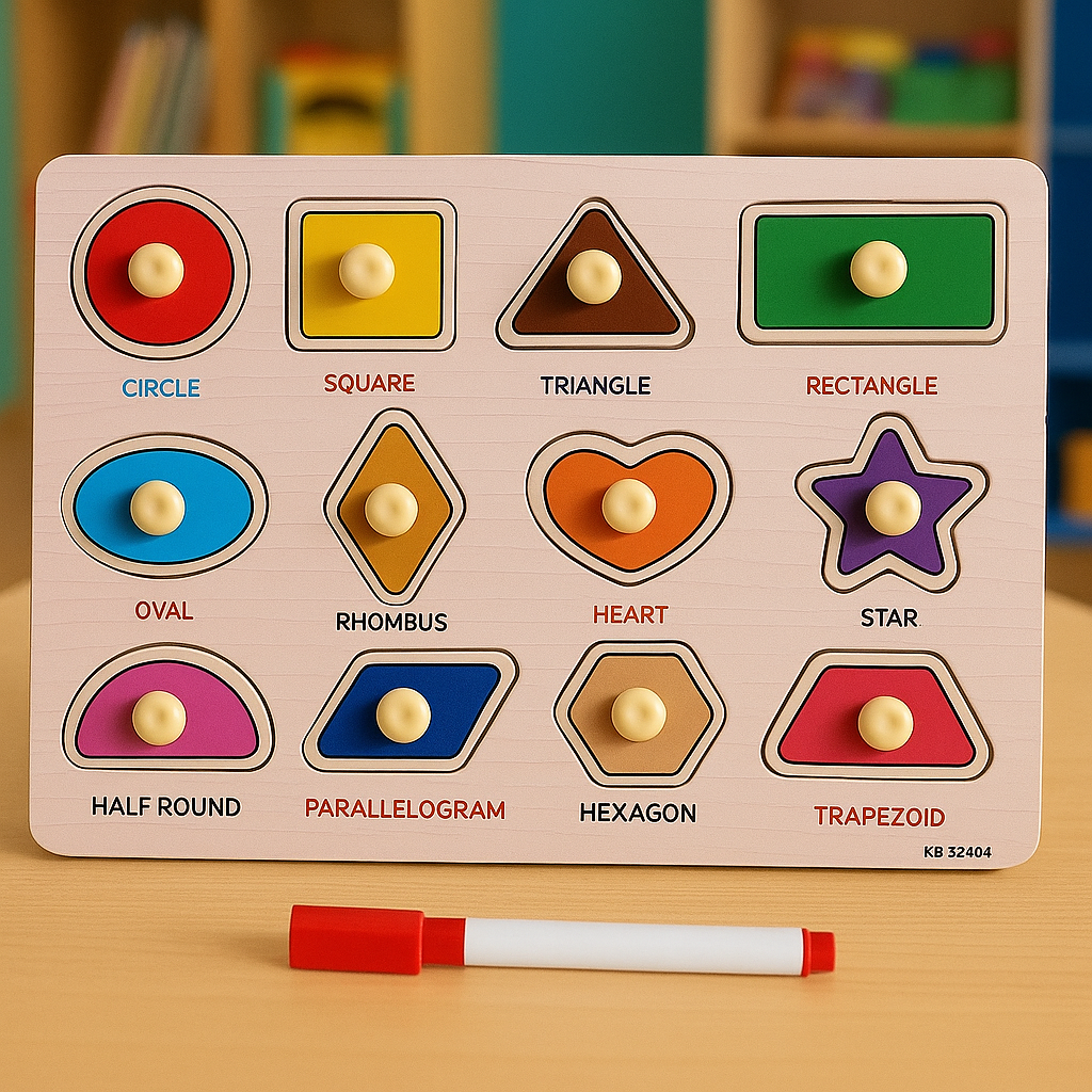12 Geometric Shapes 2in1 Sorting Knob Board With Matching Activity