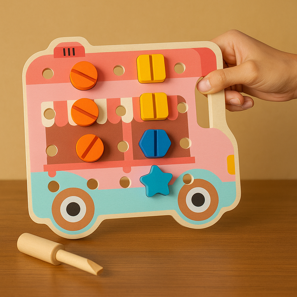 Wooden Montessori Nuts Shape Matching Screw Puzzle Activity Busy Board