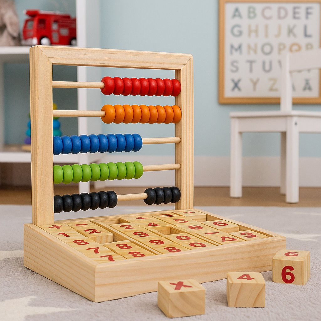 Wooden Educational Abacus With Beads & Study Blocks