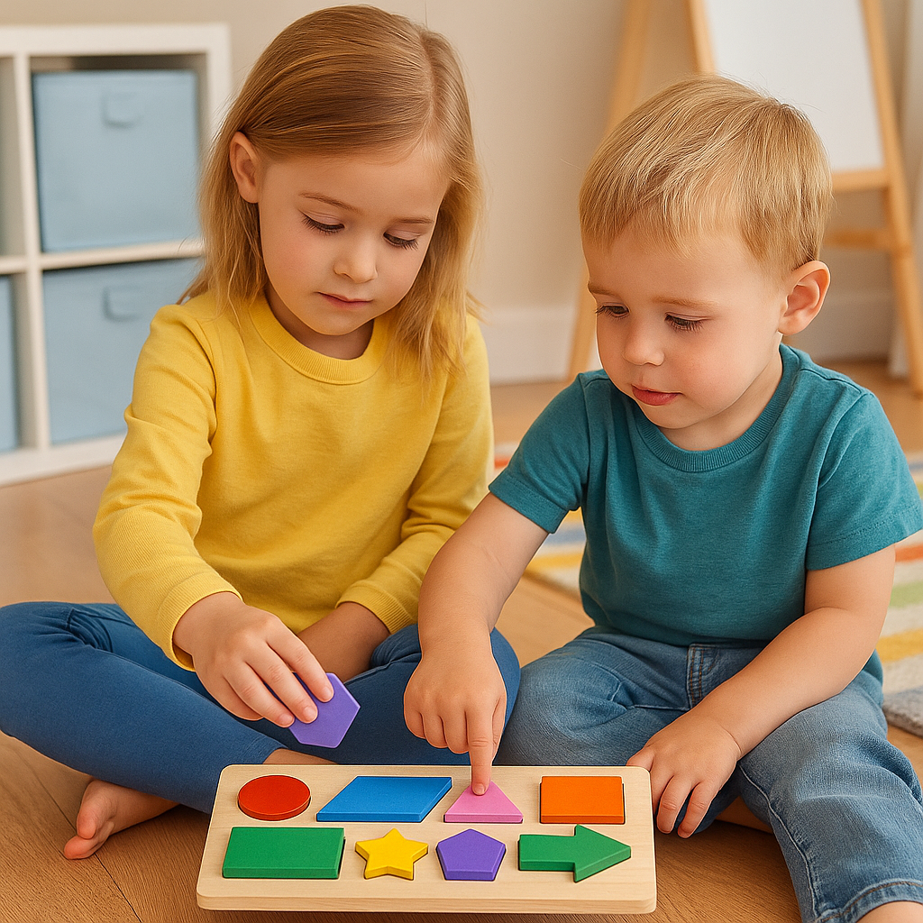 Wooden 3D geometric Shapes Sorting Board