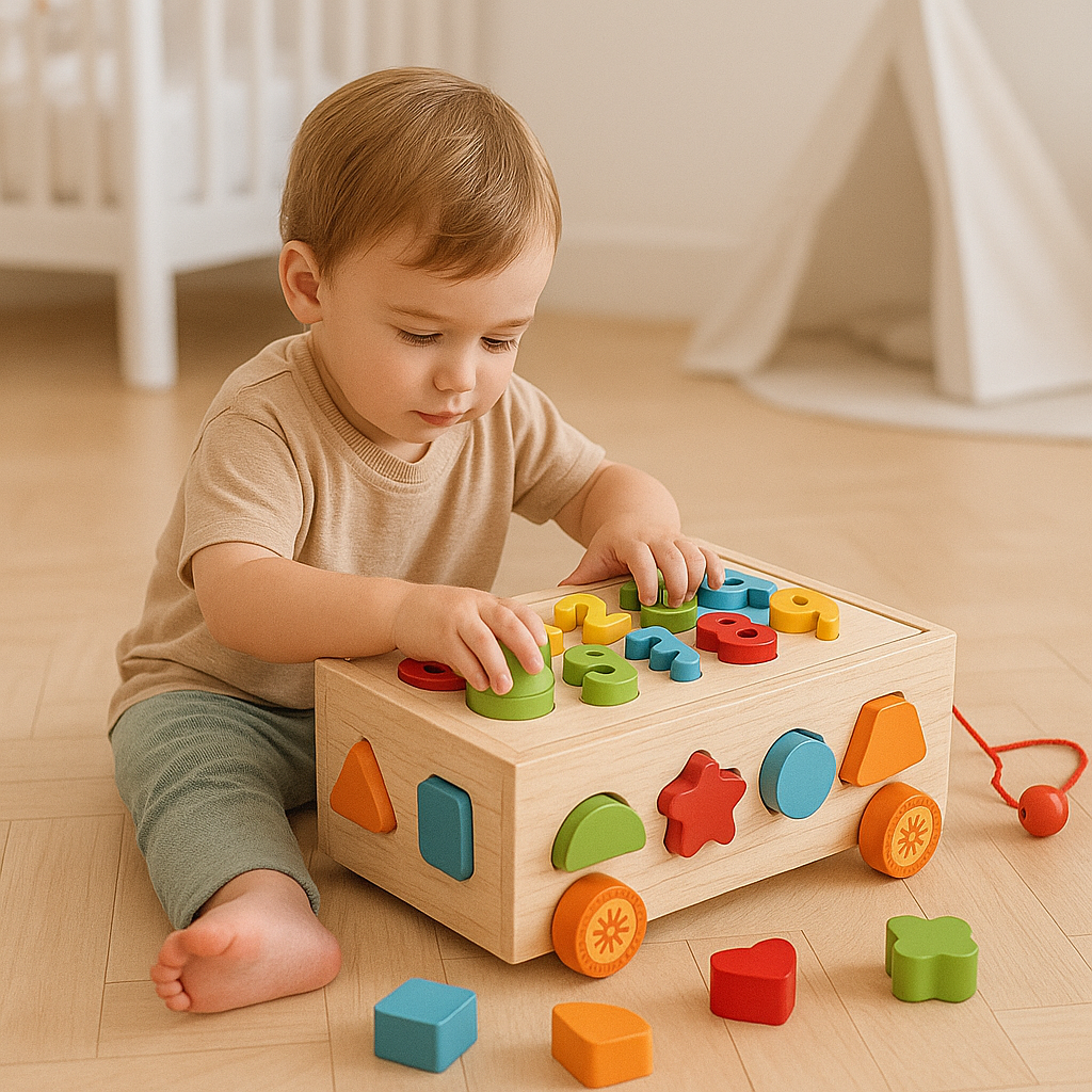 Wooden 3d Multicolor Numbers & Shapes Sorting Trailer