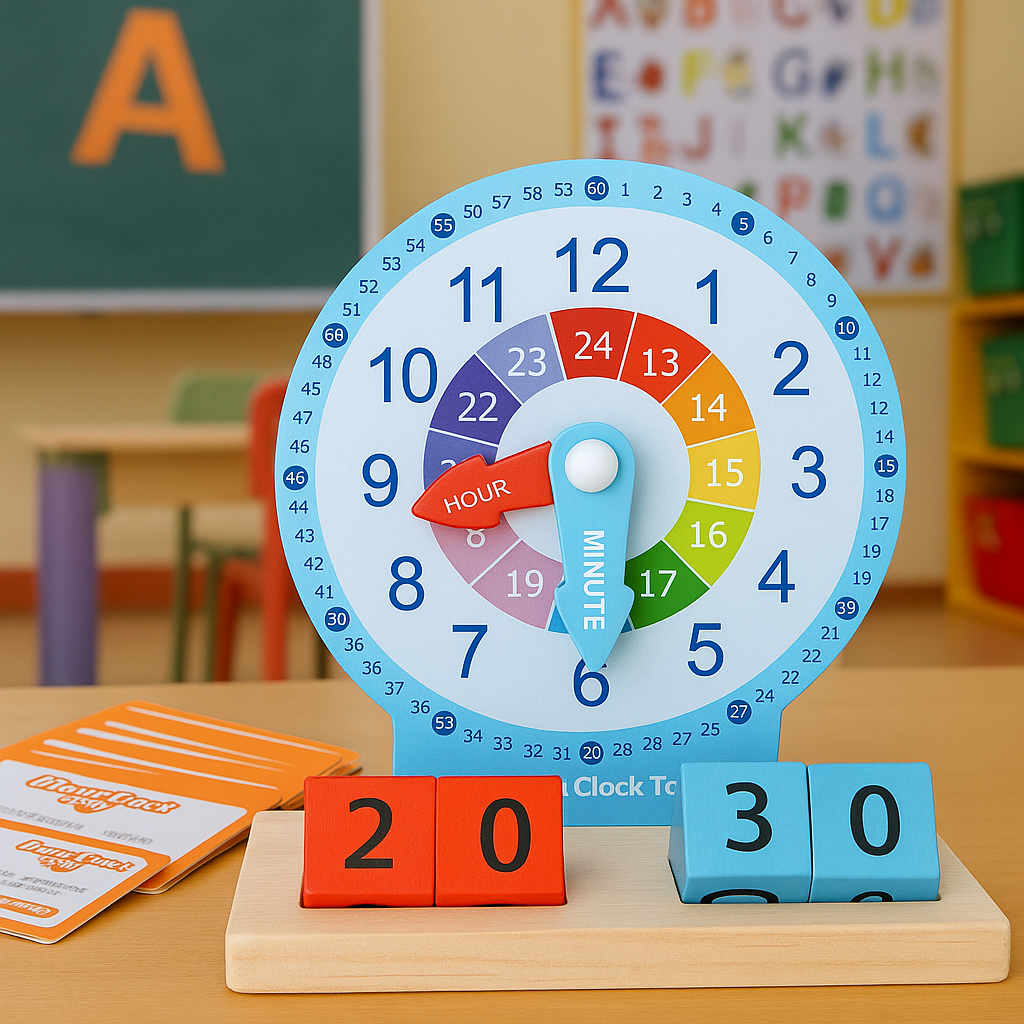 Wooden Alarm Clock Toy With 40 Question Cards