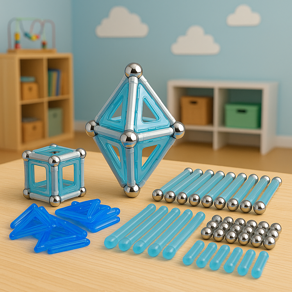 Magnetic Balls & Sticks Construction Tile Blocks Set-66 pcs