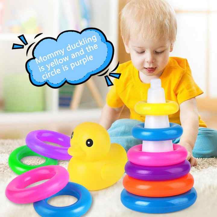 Rainbow Stacking Duck Ring Tower With Yellow Duck