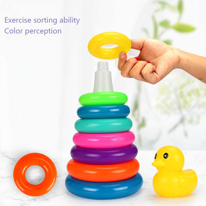 Rainbow Stacking Duck Ring Tower With Yellow Duck