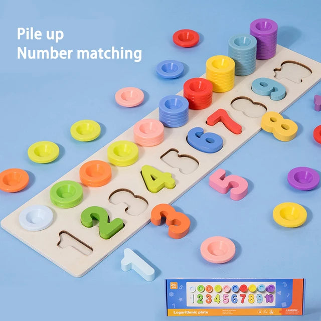 Wooden Counting & Rings Stacking Logarithm Plate