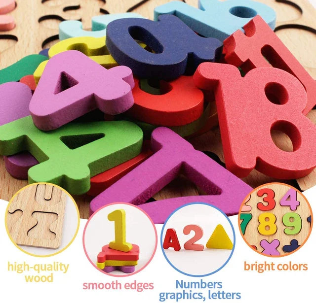 Wooden Multicolor Numbers & Shapes Sorting Board