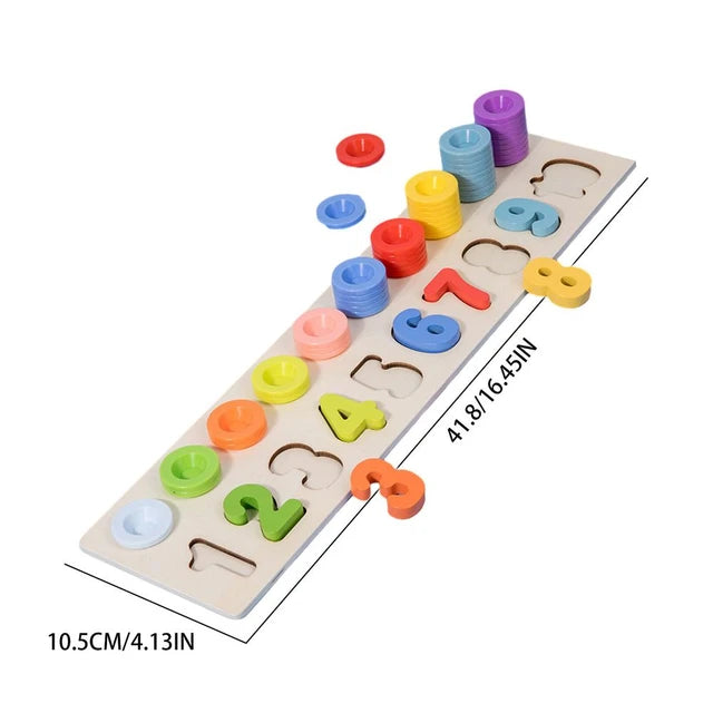 Wooden Counting & Rings Stacking Logarithm Plate