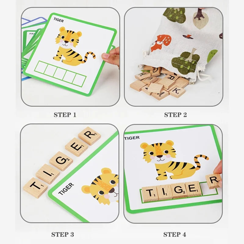 Wooden Spelling Flash Card Preschooling Game