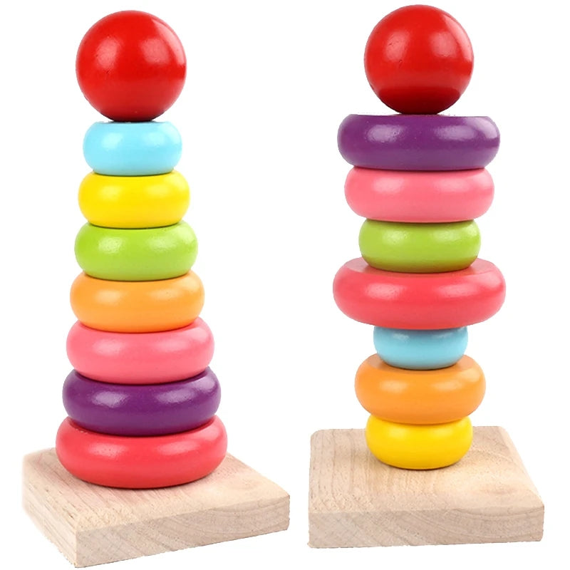 Wooden Multicolor Stacking Ring Tower