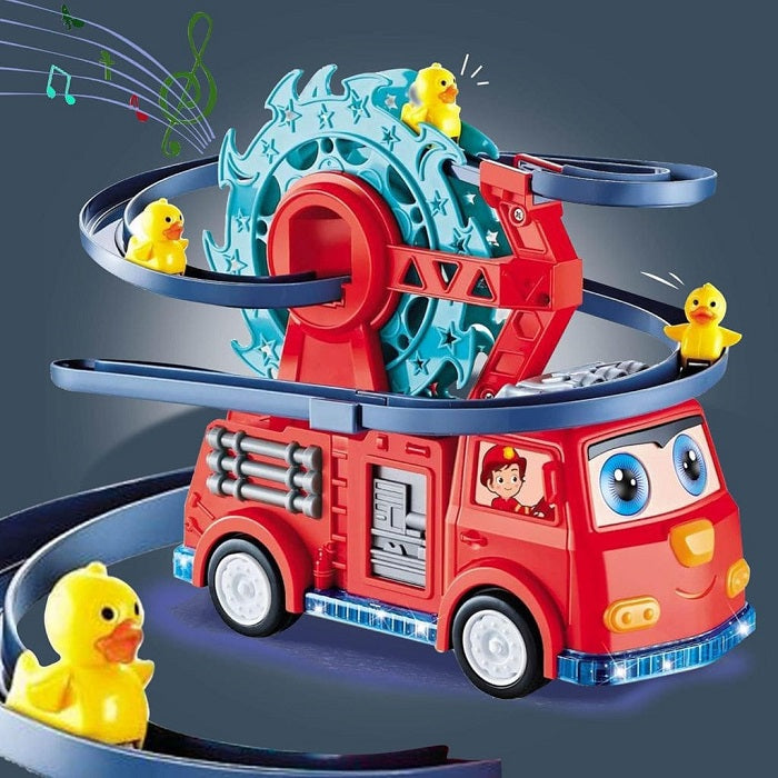 Fire Rail Musical Car With Ducks Slide And Blooming Lights