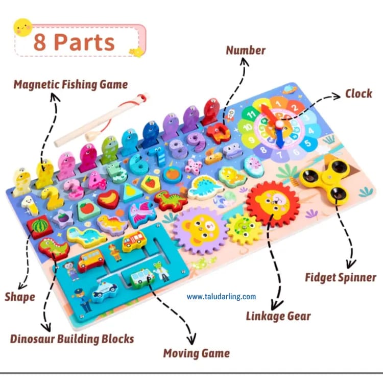 Wooden 8 in 1 Montessori logarithmic Activity Board