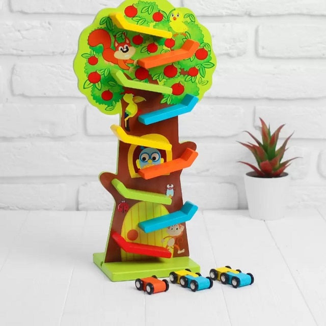 Wooden Squirrel Taxiway Car Sliding Zig-Zag Racing Track