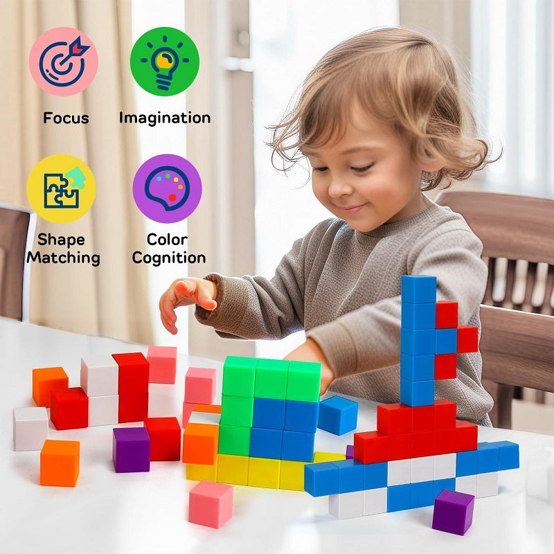 Wooden Multicolour Construction Building Cube Blocks 100 Pcs