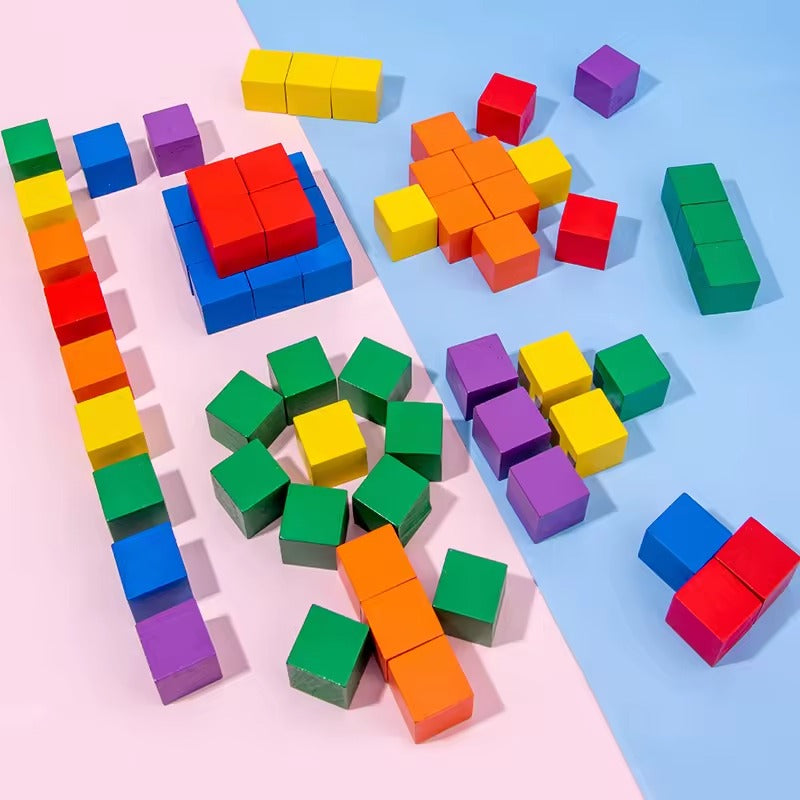 Wooden Multicolour Construction Building Cube Blocks 100 Pcs