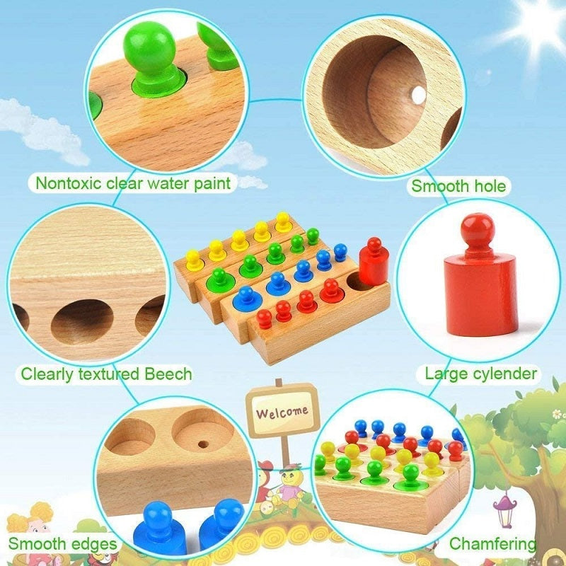 Wooden Montessori Knobbed Cylinder Blocks Educational Toy