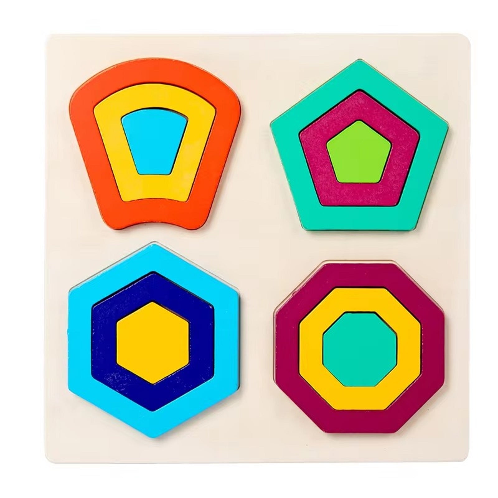 Wooden 3D Multicolour Geometric Shapes Sorting Board