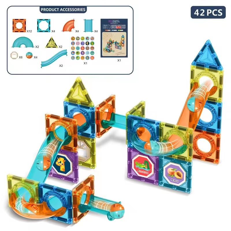 Multicolour Magnetic Tile & Pipeline 3D Building Blocks 42 Pcs