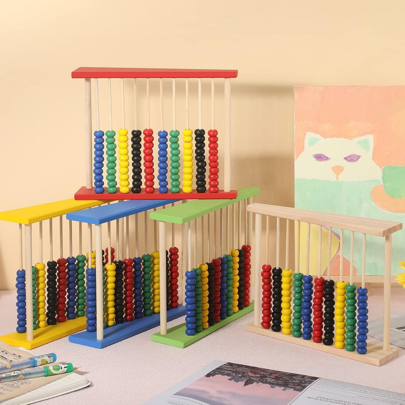 Wooden Multicolour Beads Abacus Counting Rack Educational Toy