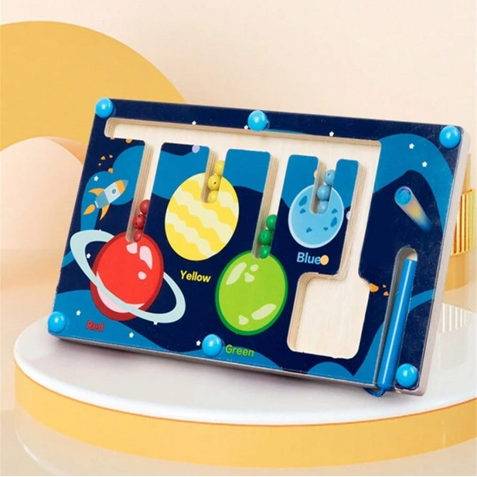 Wooden Magnetic Planet Colours Pairing Beads Activity Board