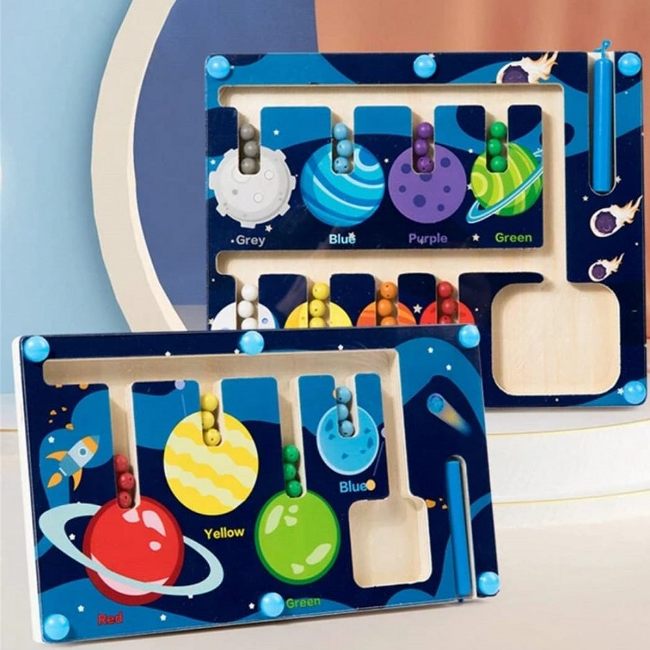 Wooden Magnetic Planet Colours Pairing Beads Activity Board