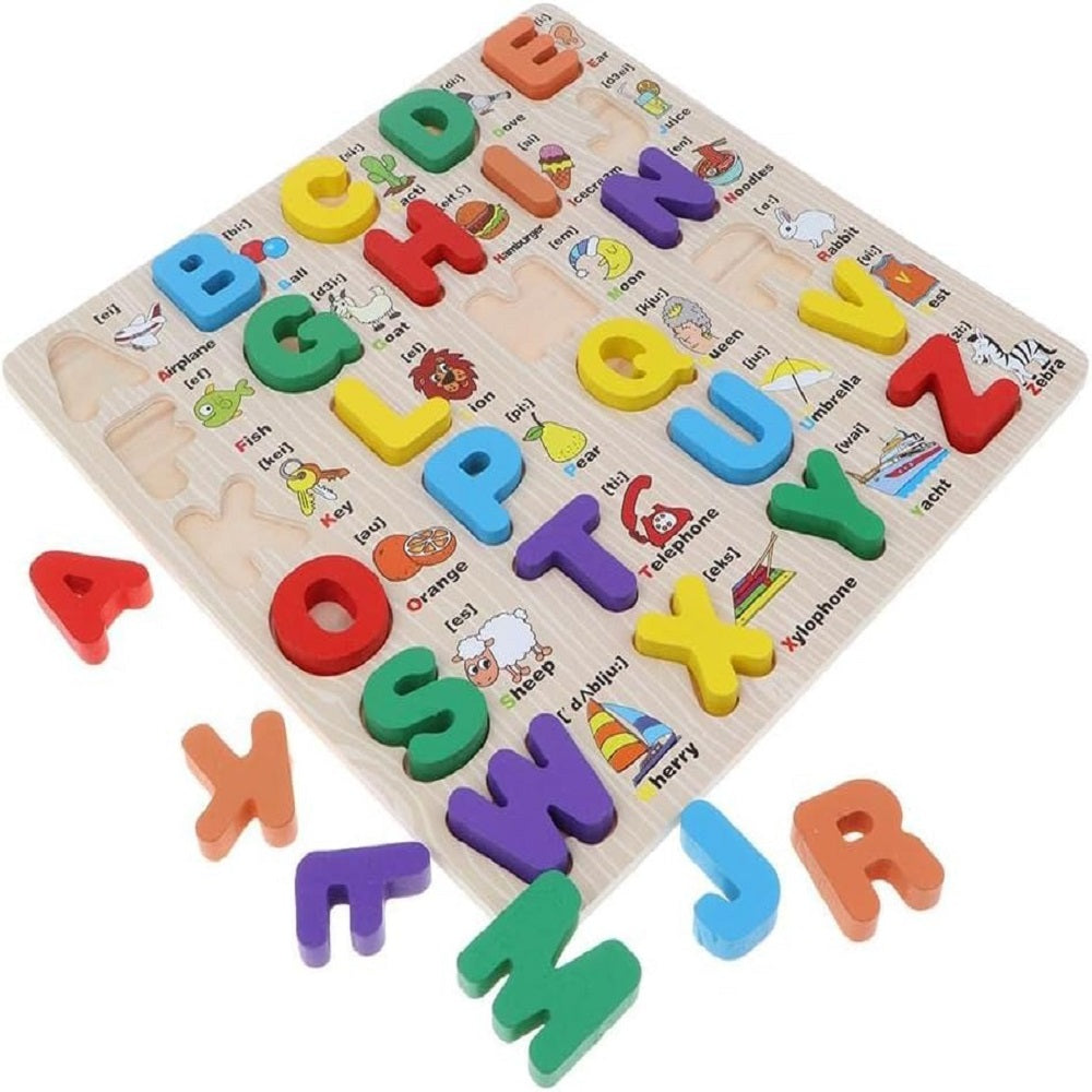 Wooden 3D Multicolour Alphabet Square Sorting Board