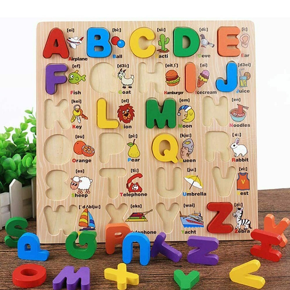 Wooden 3D Multicolour Alphabet Square Sorting Board