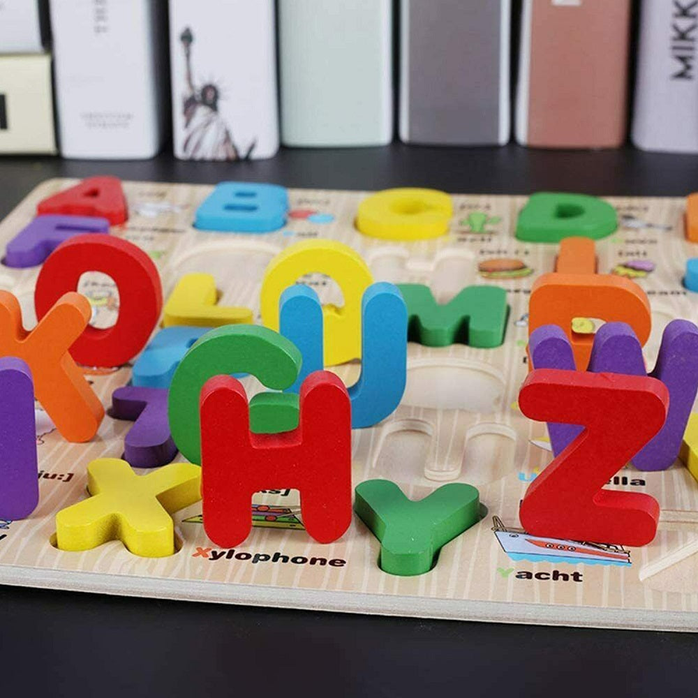 Wooden 3D Multicolour Alphabet Square Sorting Board