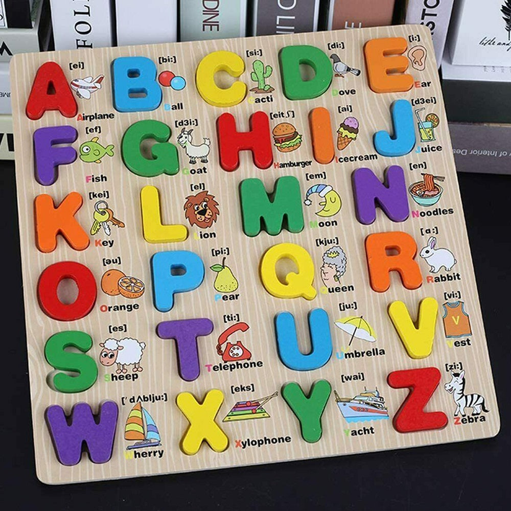 Wooden 3D Multicolour Alphabet Square Sorting Board