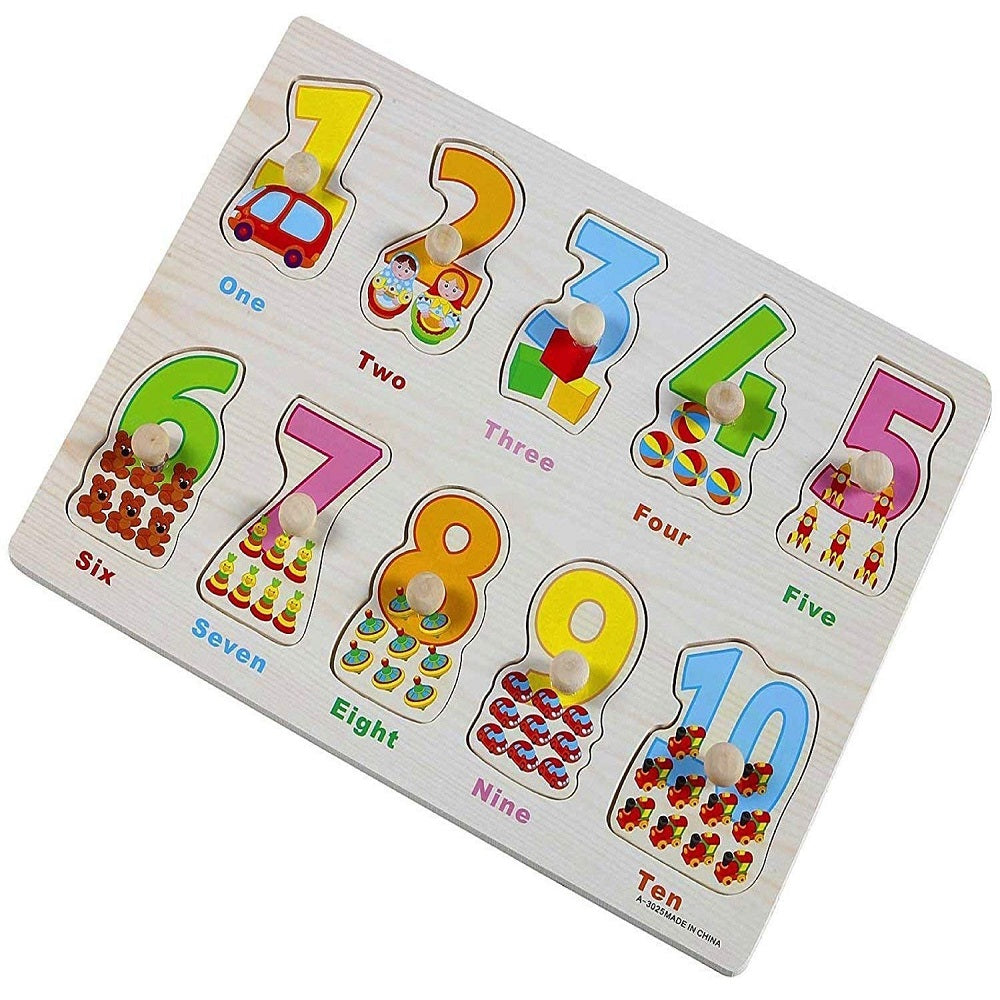 Wooden 0-9 Numbers & Picture Peg Puzzle Pin Board