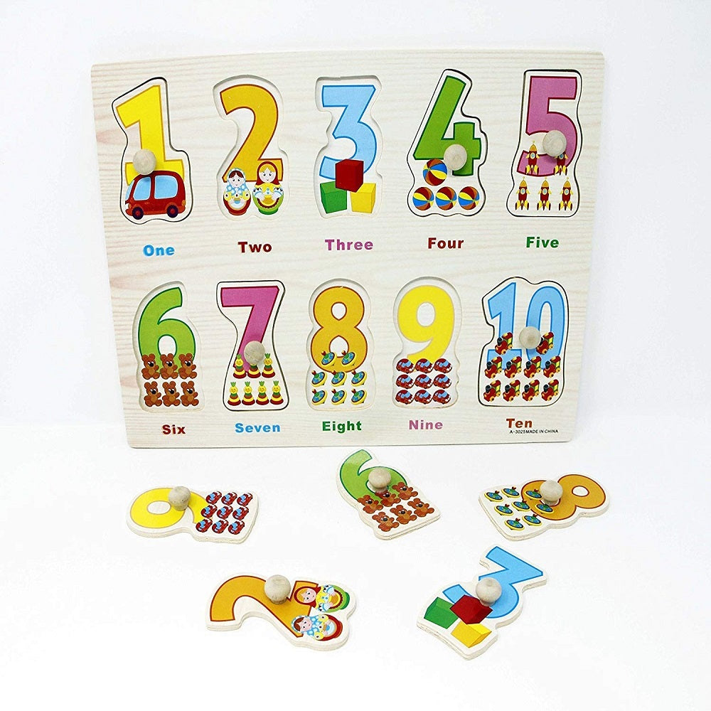 Wooden 0-9 Numbers & Picture Peg Puzzle Pin Board