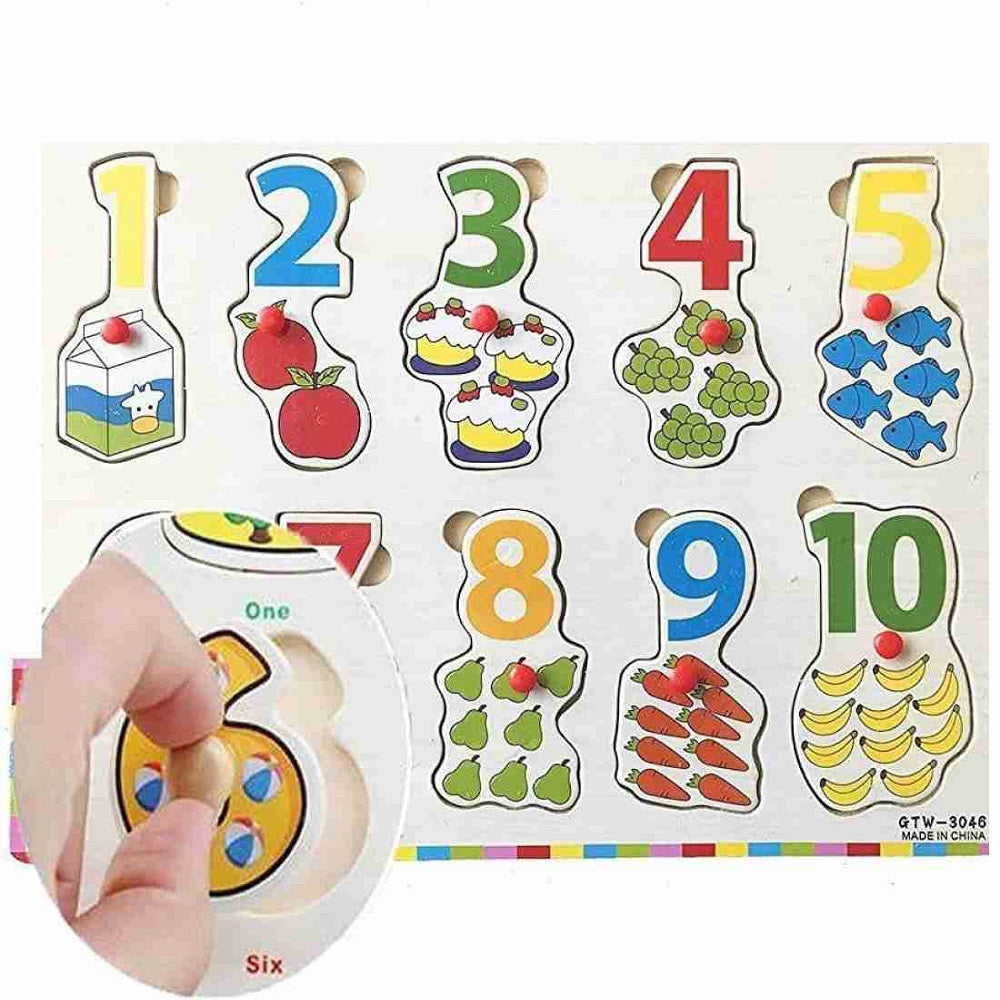 Wooden 0-9 Numbers & Picture Peg Puzzle Pin Board