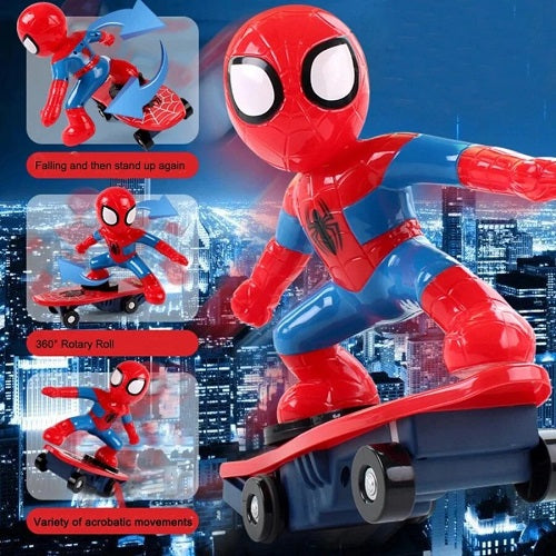 RC Spiderman Stunt Skateboard With 360˚ Rotation & Lights