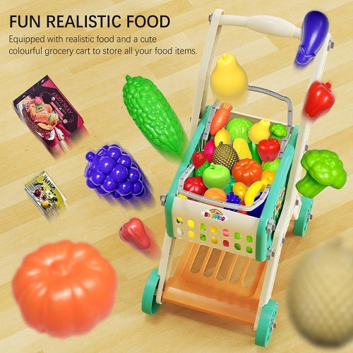 Super Market Shopping Trolley Playset With Vegetables and Fruits