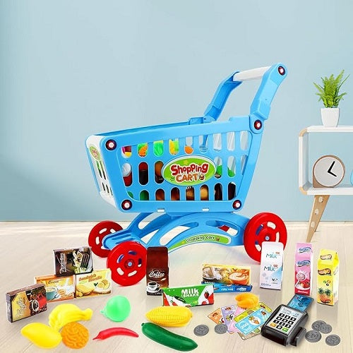 Super Market Shopping Trolley Playset With Vegetables and Fruits