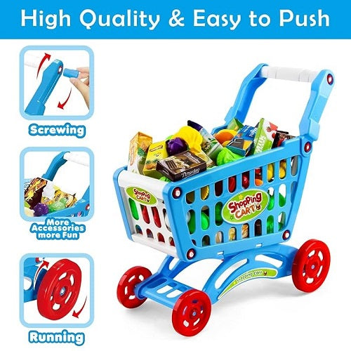 Super Market Shopping Trolley Playset With Vegetables and Fruits