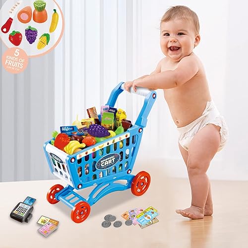 Super Market Shopping Trolley Playset With Vegetables and Fruits