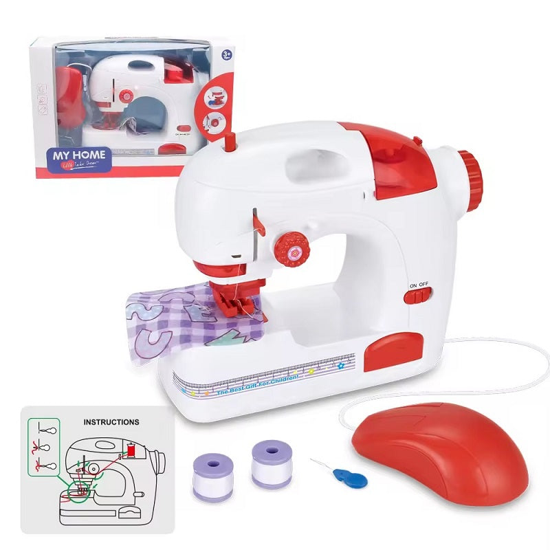 Fancy Red Electric Sewing Machine Pretend Play Set Educational Toy