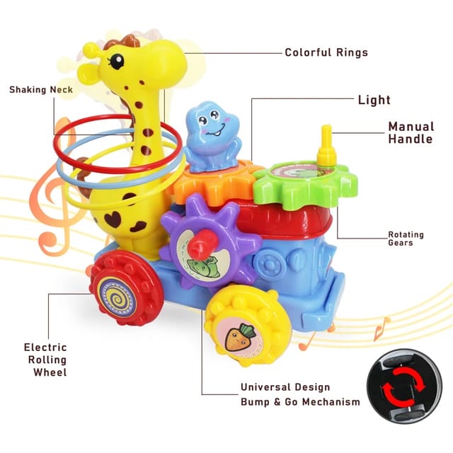 Musical Giraffe With Lights Rotating Gear & Ring Throwing Game