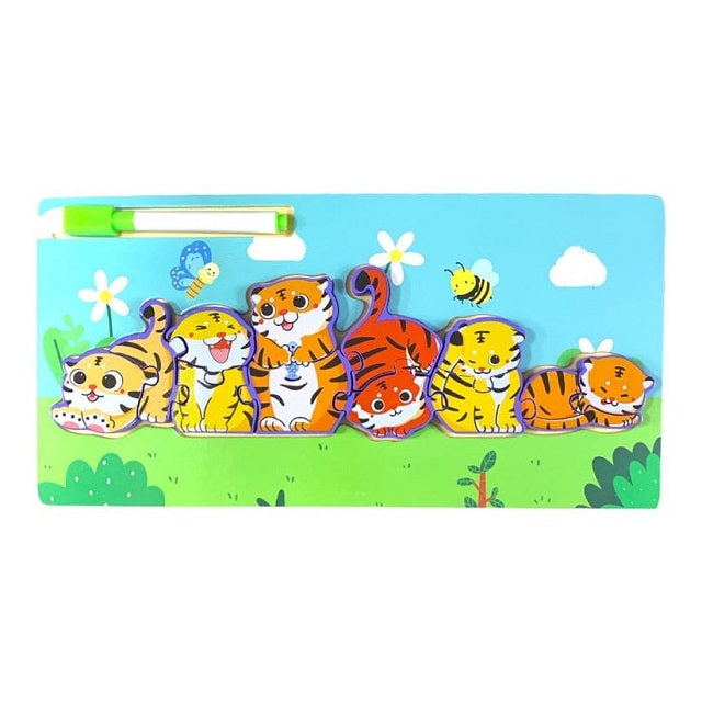 Wooden Tiger Family Jigsaw Puzzle Sorting & Drawing Board