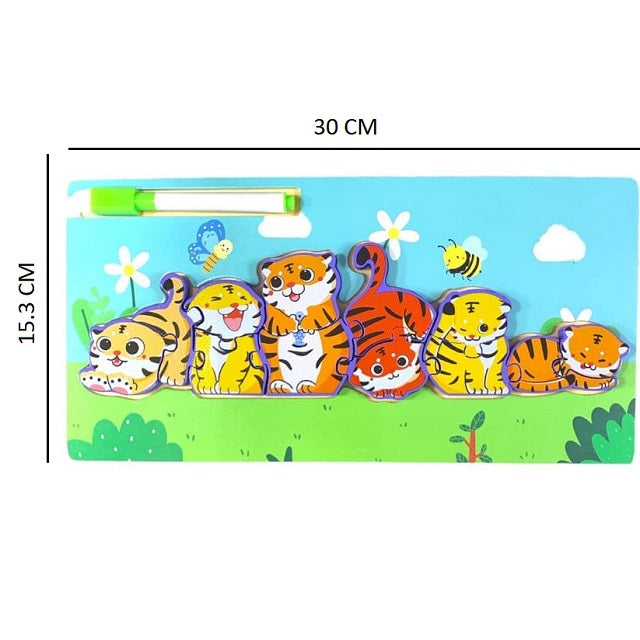 Wooden Tiger Family Jigsaw Puzzle Sorting & Drawing Board