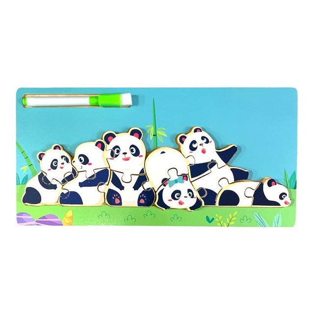 Wooden Panda Family Jigsaw Puzzle Sorting & Drawing Board