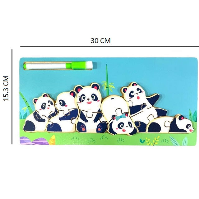 Wooden Panda Family Jigsaw Puzzle Sorting & Drawing Board