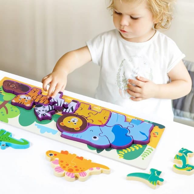 Wooden Dolphin Family Jigsaw Puzzle Sorting & Drawing Board