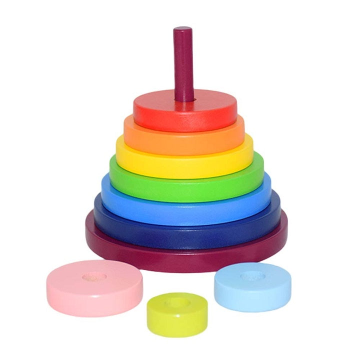 Wooden Rainbow Hidden Circular Stacking Tower Educational Toy