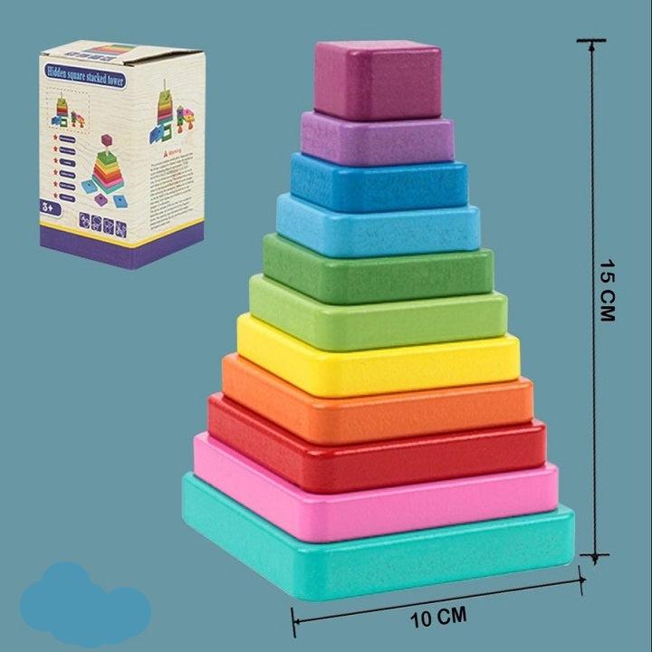 Wooden Rainbow Hidden Square Stacking Tower Educational Toy